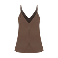 Brunello Cucinelli Brown Silk Sleeveles T-Shirt
