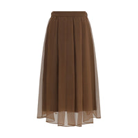 Brunello Cucinelli Brown Silk Midi Skirt