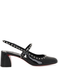 Christian Louboutin With Heel Black -black-patent leather-slingback heels-studs