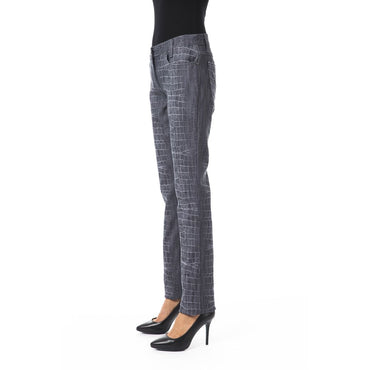 BYBLOS Black Viscose Women Pants - Checkered pants worn by a person 