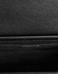 Versace Black Grainy Calf Leather Logo Crossbody Shoulder Bag