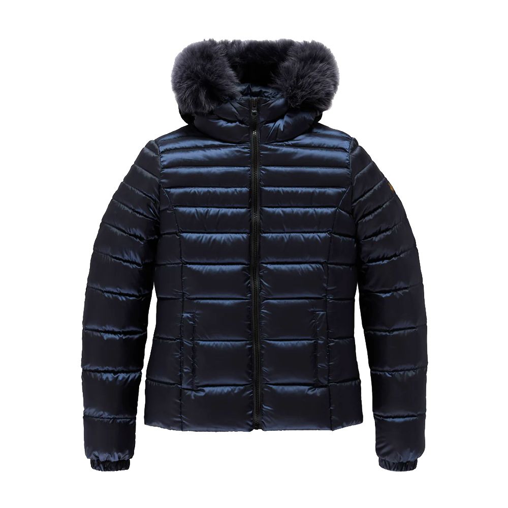 Refrigiwear Blue Nylon Women Jacket with Feather Padding and Fur Hood