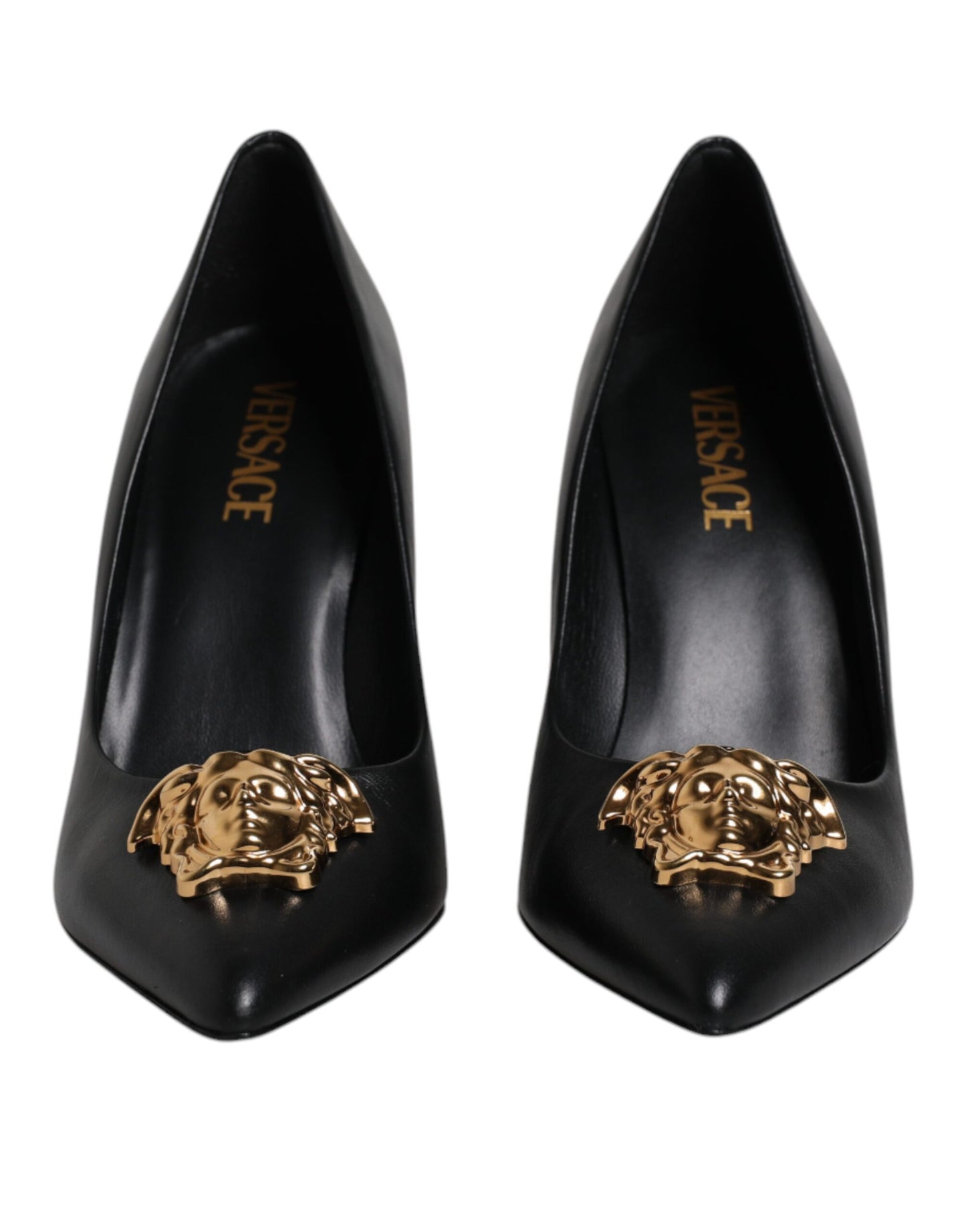 VERSACE Black Leather Medusa Logo High Heels Shoes