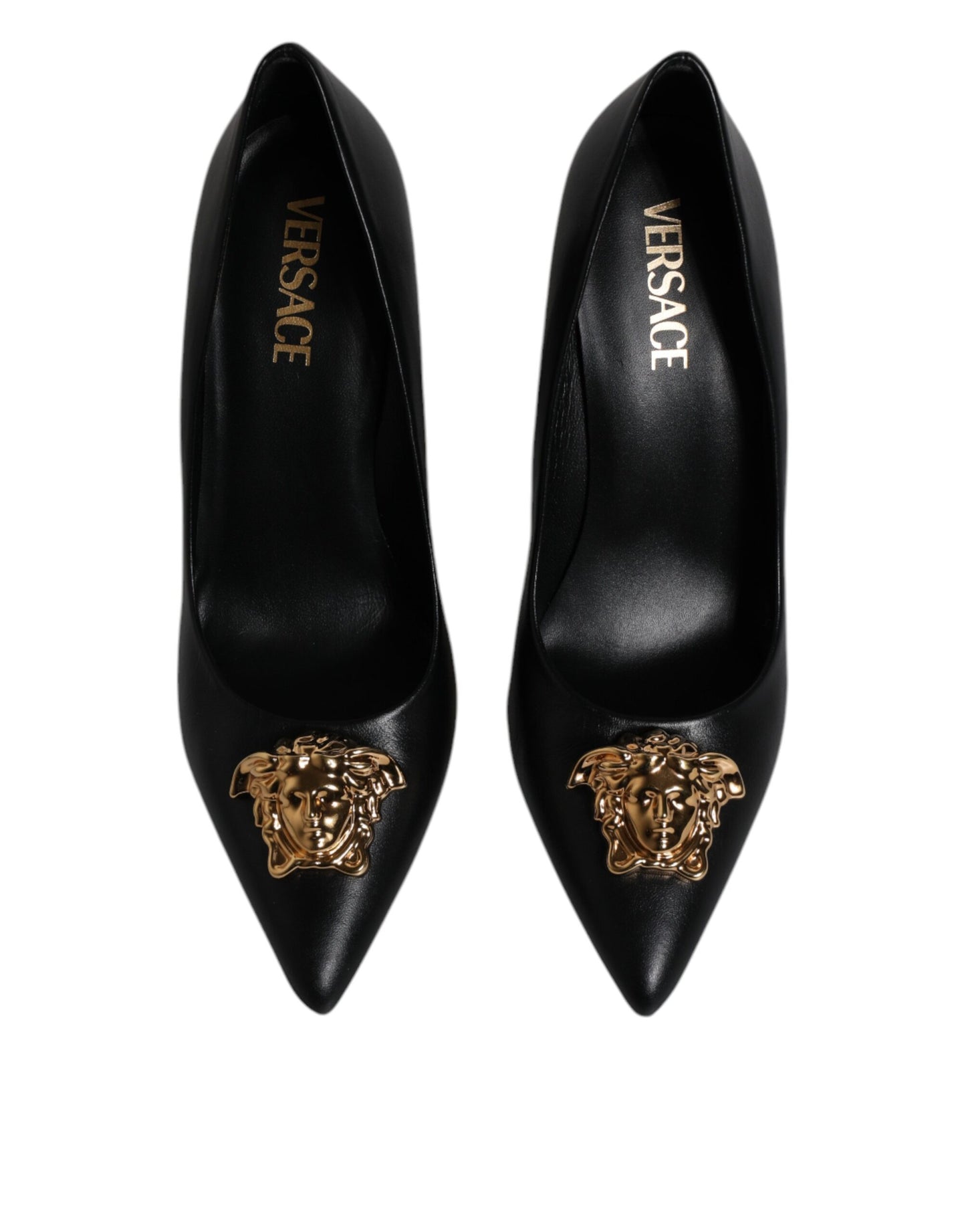 VERSACE Black Leather Medusa Logo High Heels Shoes