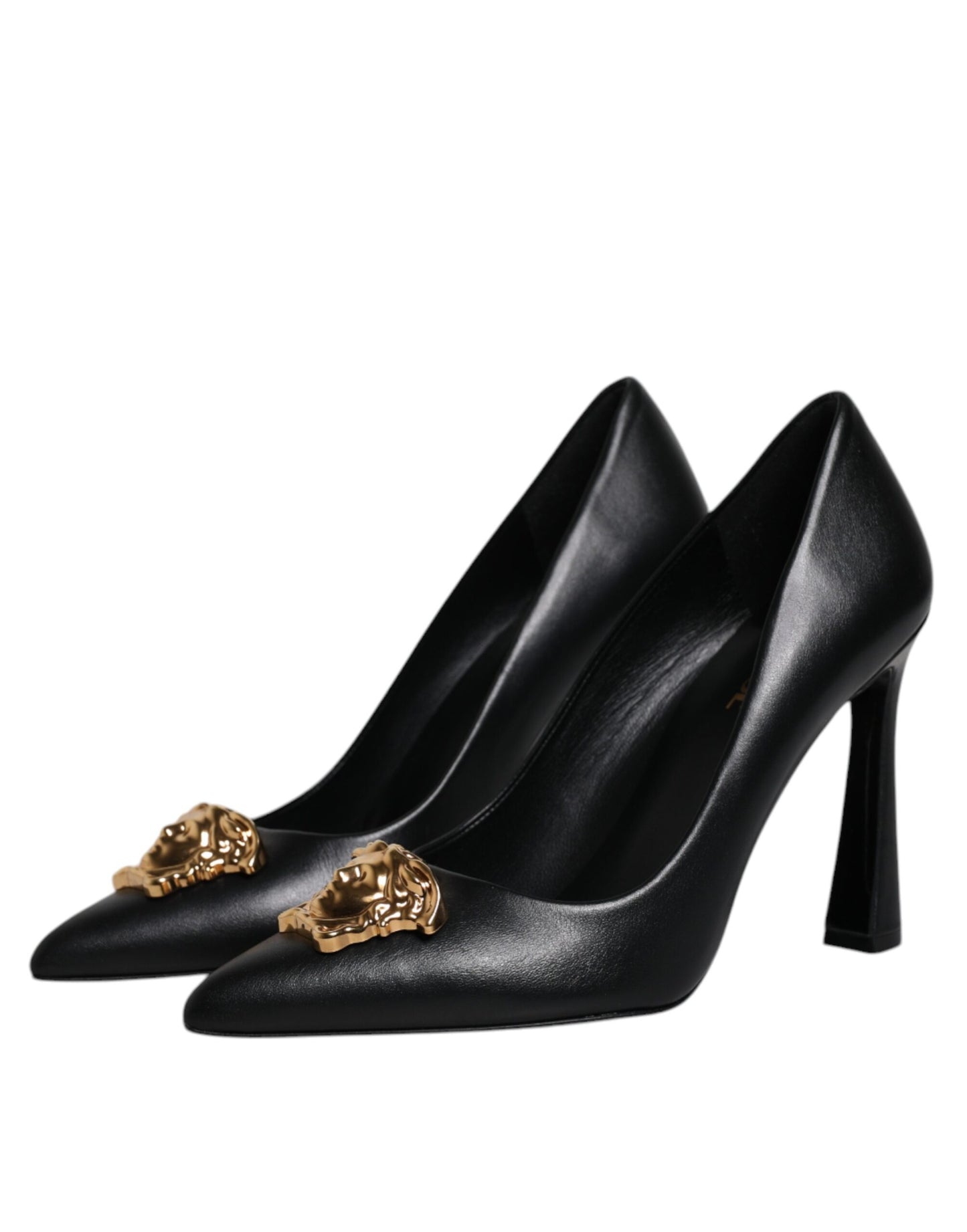 VERSACE Black Leather Medusa Logo High Heels Shoes