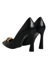 VERSACE Black Leather Medusa Logo High Heels Shoes