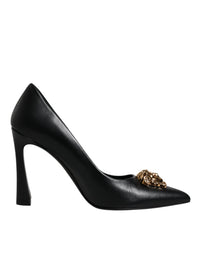 VERSACE Black Leather Medusa Logo High Heels Shoes