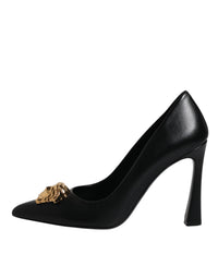 VERSACE Black Leather Medusa Logo High Heels Shoes