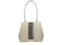 Michael Kors Medium Pratt Bucket Shoulder Bag Purse Pale Gold/Cream