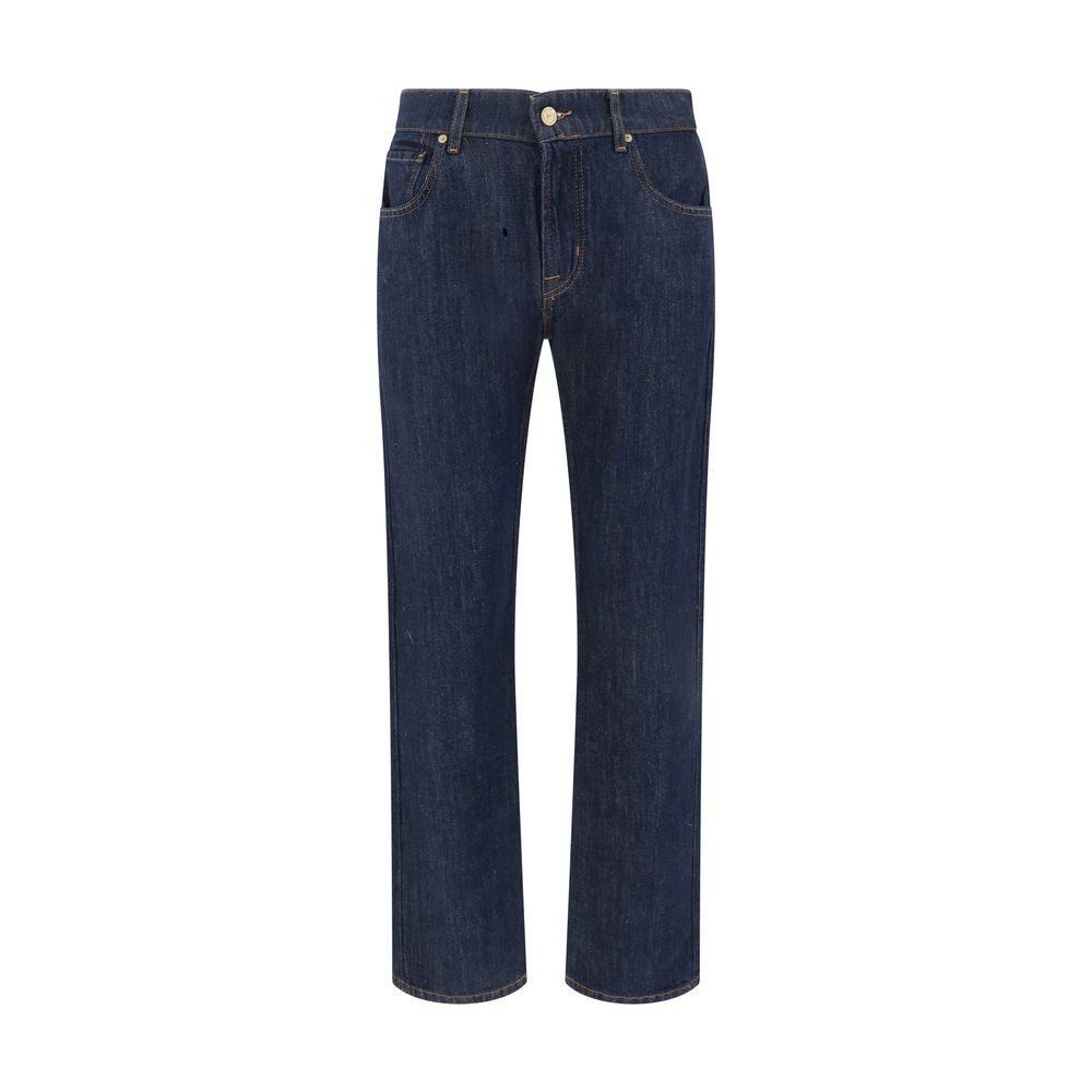 7FOR Blue Cotton Straight-Leg Jeans