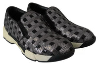 PINKO Silver Black Slip-on Sequence Design Sneakers Shoes