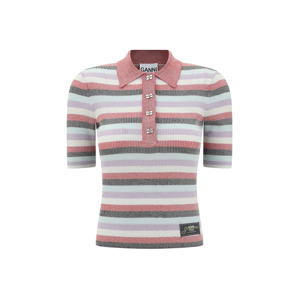 Ganni Striped Polo Top