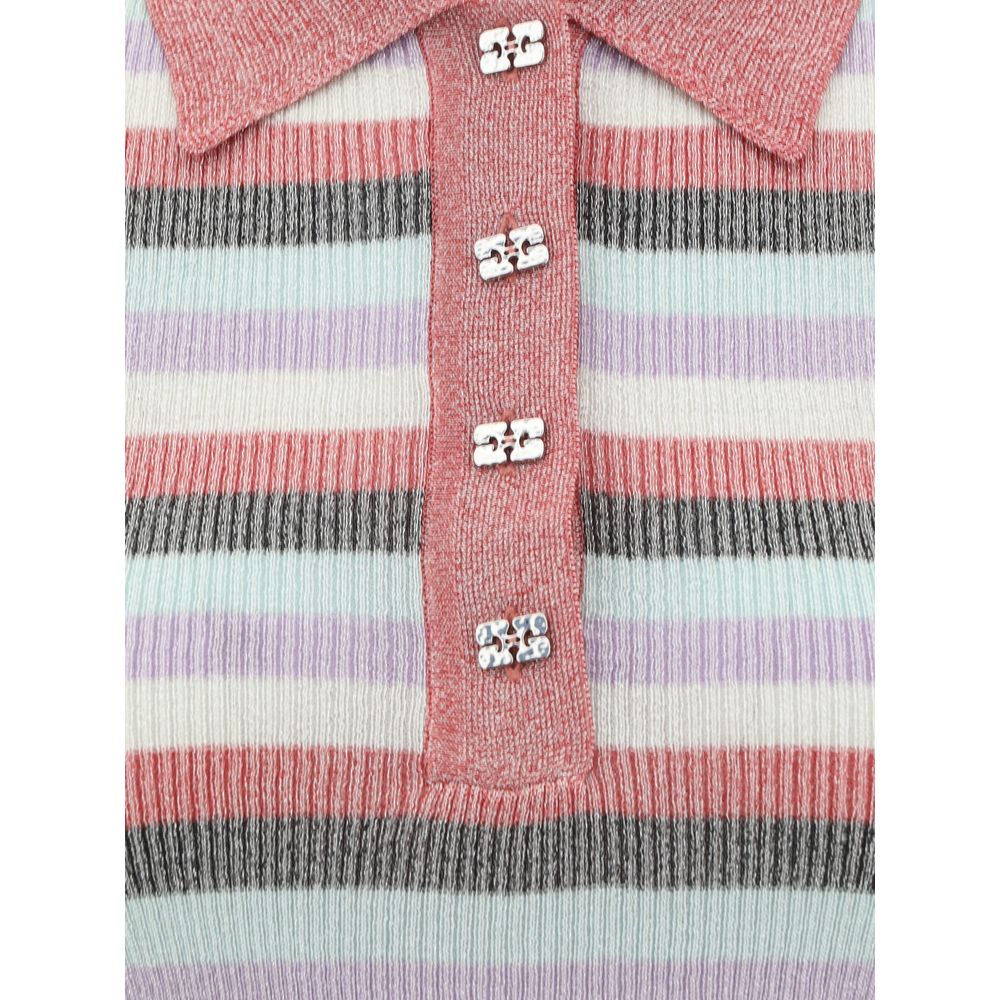 Ganni Striped Polo Top