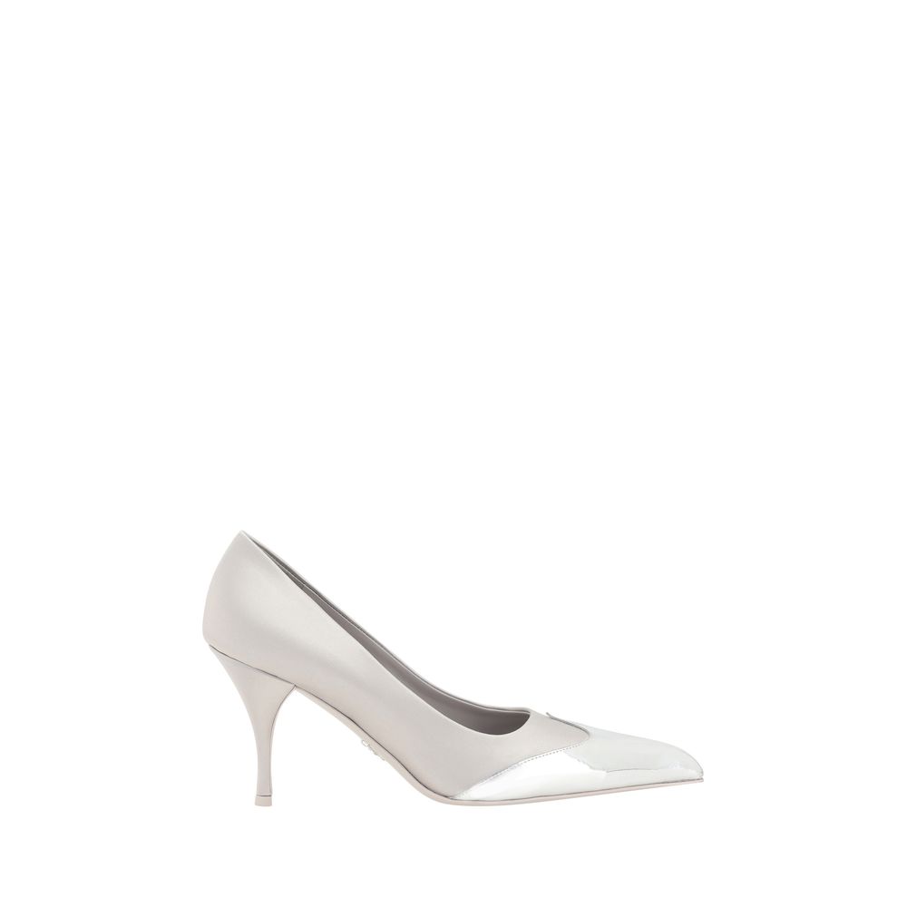 Prada Metallic Pumps -heels-silver-white-leather-shoes