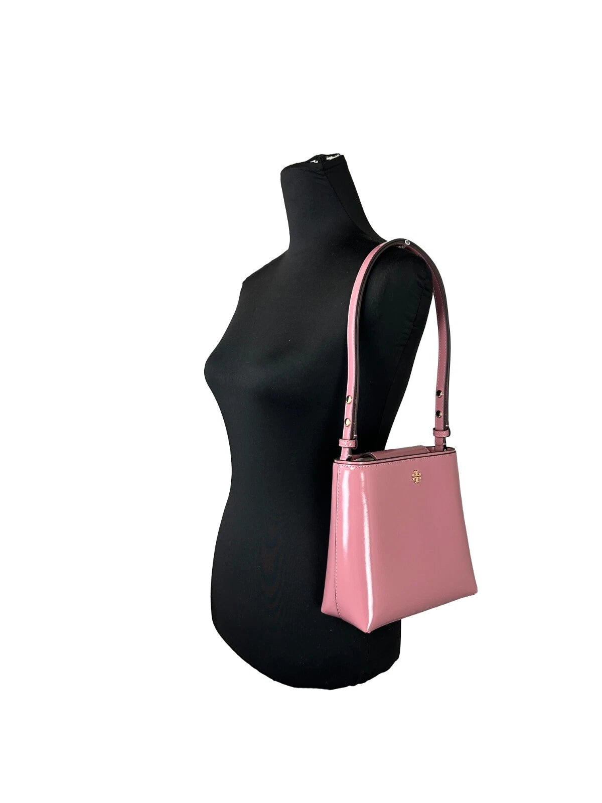 Tory Burch Patent Emerson Small Bucket Bag Purse Pink