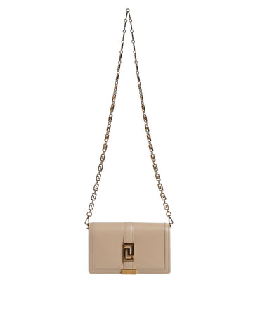 Versace Beige Gold Chain Calf Leather Wallet Crossbody Bag