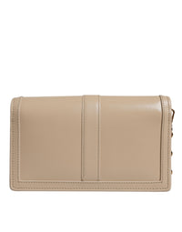 Versace Beige Gold Chain Calf Leather Wallet Crossbody Bag