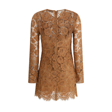 Self-Portrait Tan Lace Bow Mini Dress