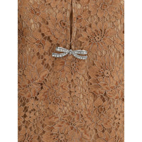 Self-Portrait Tan Lace Bow Mini Dress