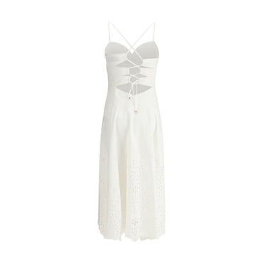 Self-Portrait White Cotton Embroidered Midi Dress