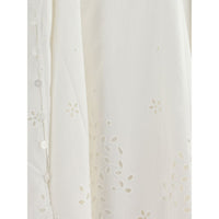 Self-Portrait White Cotton Embroidered Midi Dress