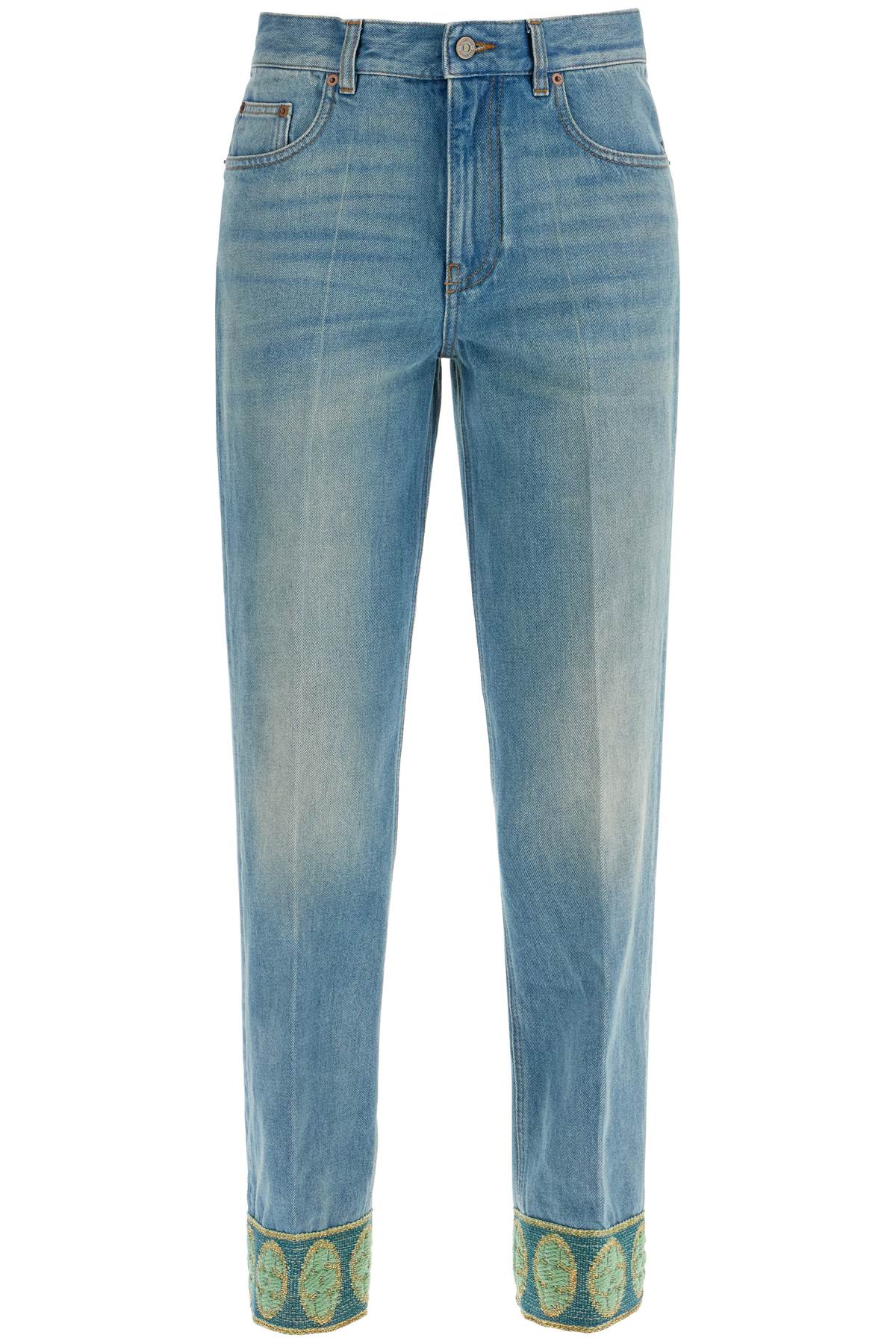 Valentino Garavani medium blue jeans with green embroidery*** straight leg*** high waist