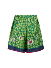 Gucci Green Flower Printed Silk Shorts