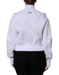 MSGM White Graphic Print Cotton Long Sleeves Full Zip Bomber Jacket