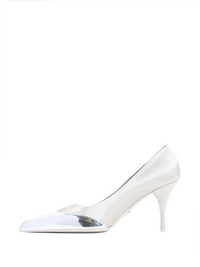 Prada Satin And Metallic Silver Leather Pumps