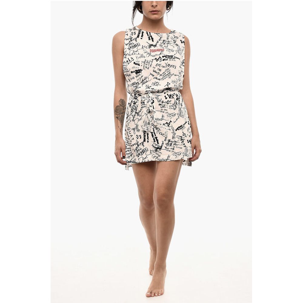 Dsquared² All-Over Printed Mini Beach Cover Up Dress with Belt