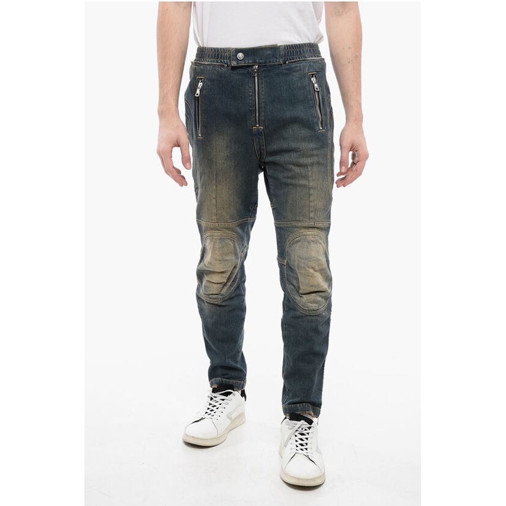 Balmain Vintage Washed Biker Denims with Elastic Waistband 15cm