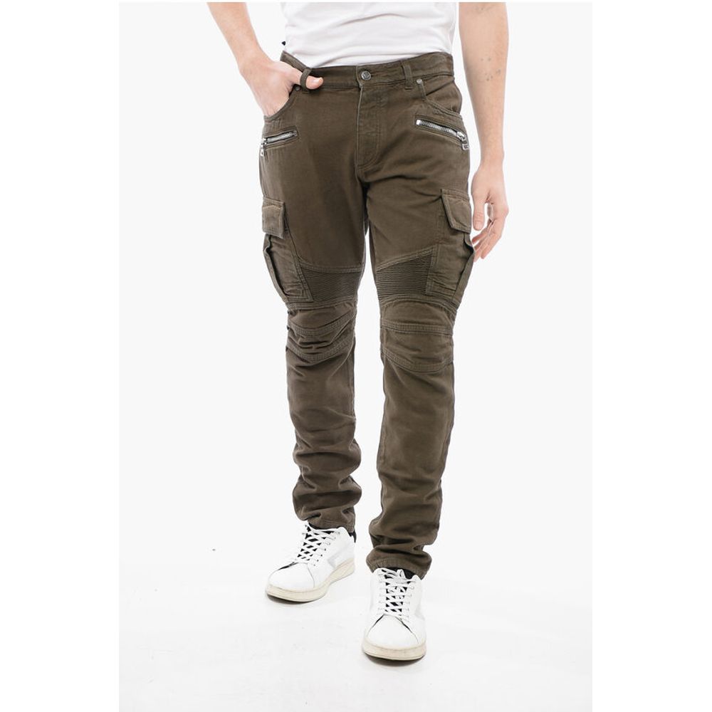 Balmain Denim Cargo Pants with Biker Details