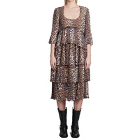 Ganni Pleated Georgette Leopard Midi Dress
