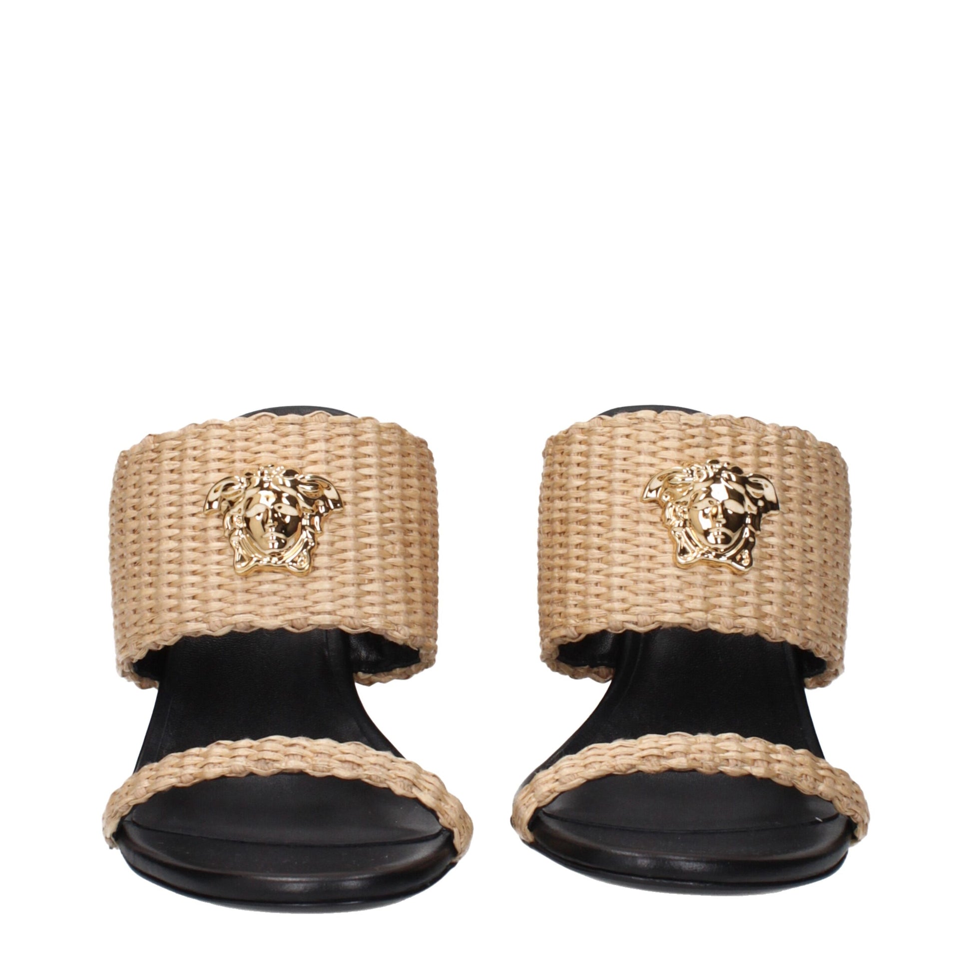Pair of sandals with woven top and black sole 