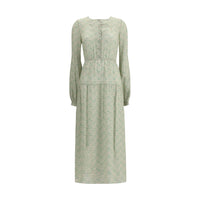 Kristina Ti Silk long Dress with foliage print