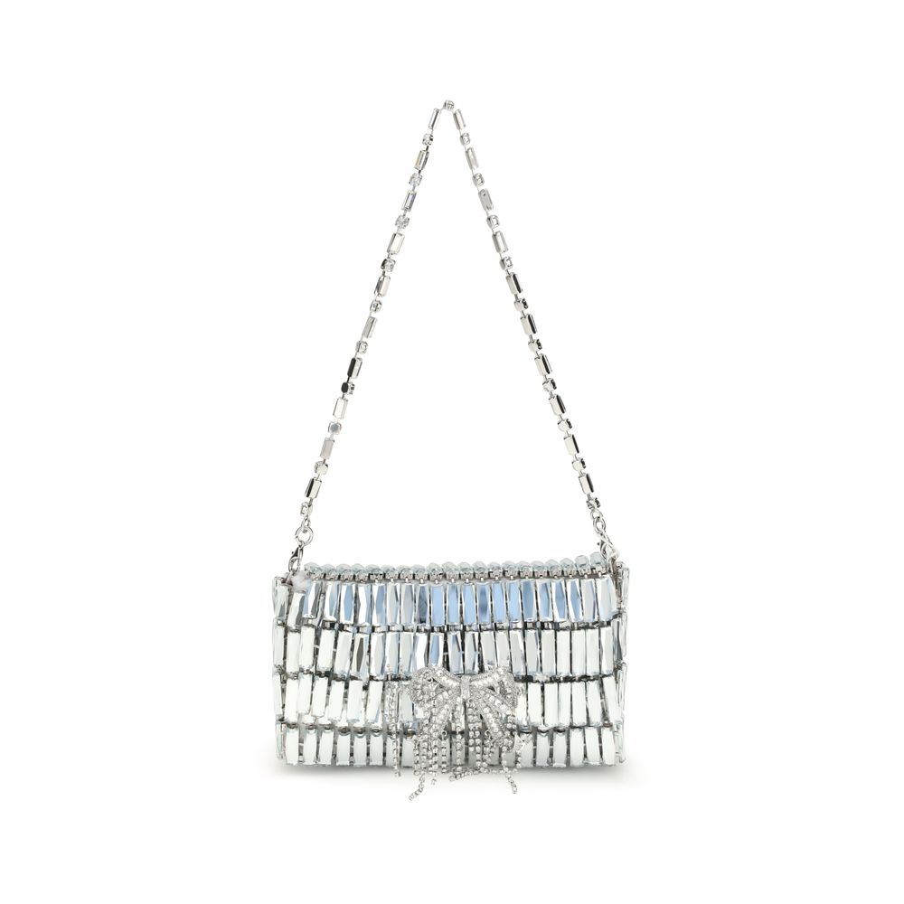 Self-Portrait Silver crystal bow mini Shoulder Bag - Silver handbag with crystal embellishments 