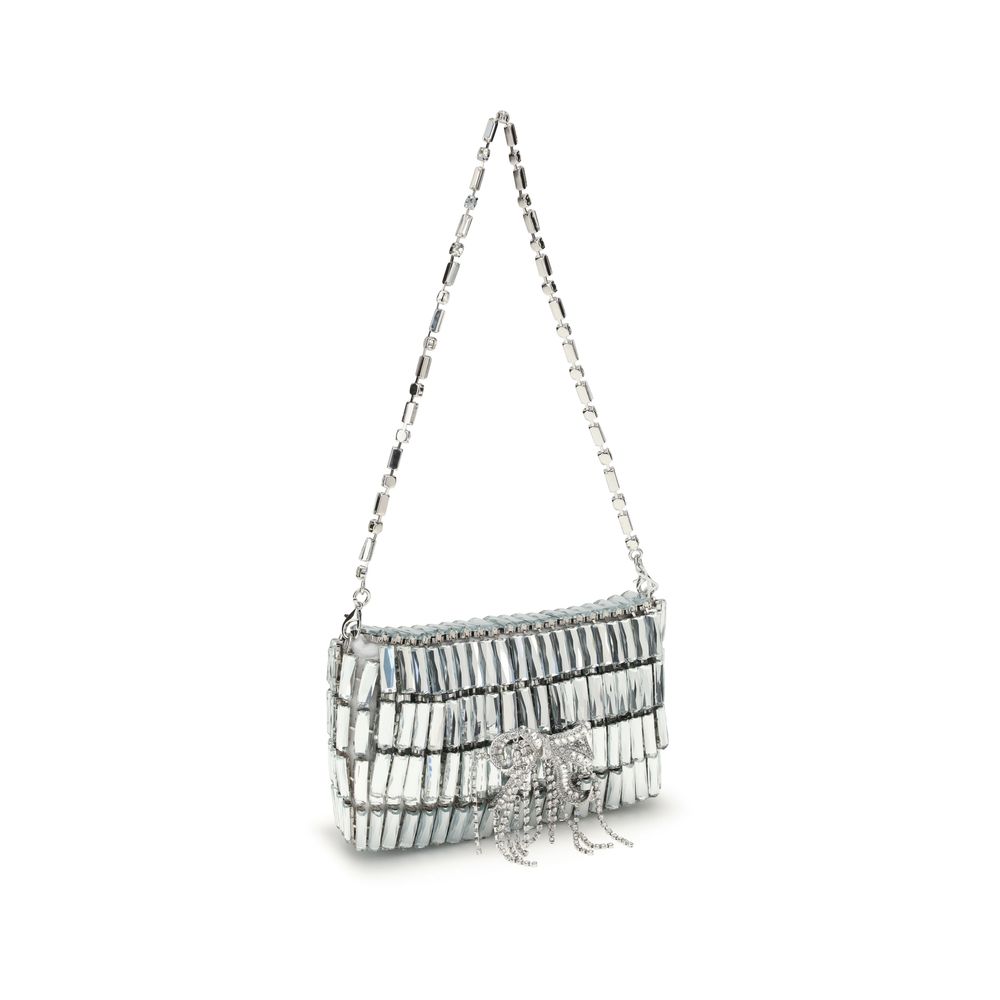 Self-Portrait Silver crystal bow mini Shoulder Bag - Silver handbag with crystal embellishments 