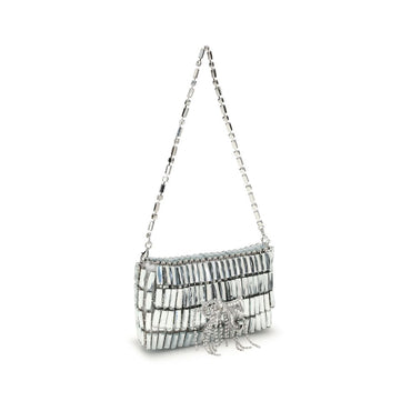 Self-Portrait Silver crystal bow mini Shoulder Bag - Silver handbag with crystal embellishments 