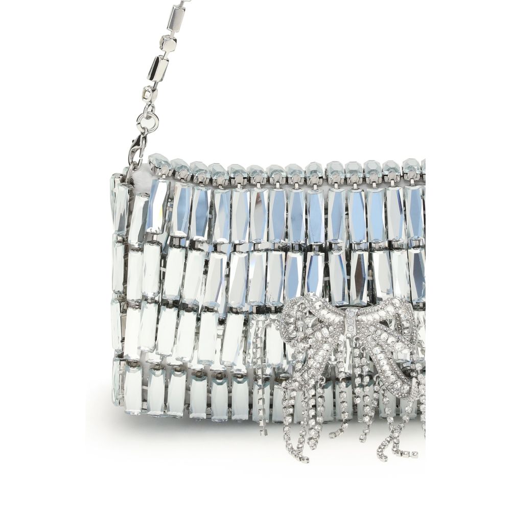 Self-Portrait Silver crystal bow mini Shoulder Bag - Silver handbag with crystal embellishments 