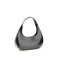 Black handbag on a white background