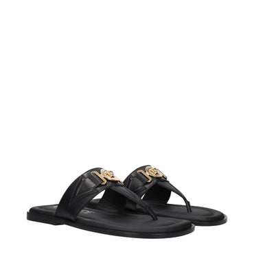 Versace Black Leather Flip-Flop Sandals