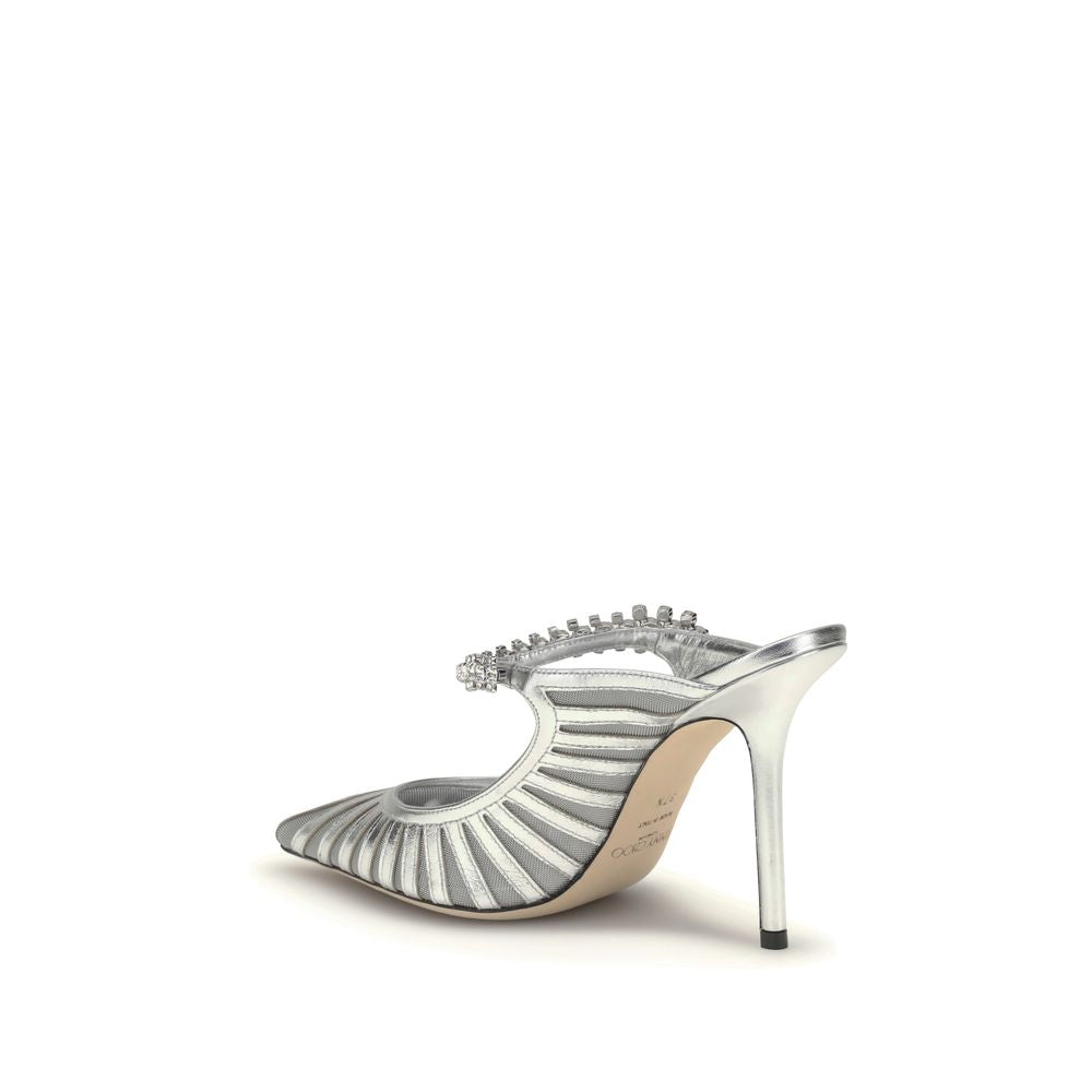 Jimmy Choo BING 100 GDJ - Silver high-heeled shoe with decorative elements on a white background