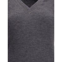 Brunello Cucinelli Long sleeve wool ribbed jersey T-shirt with shiny trim