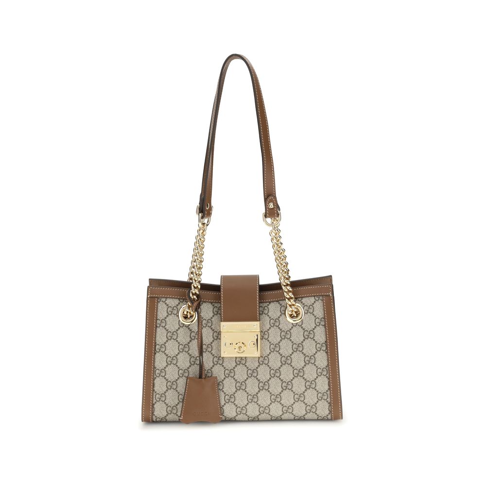 Gucci Padlock Tote Bag - Designer handbag with brown and beige color scheme on a white background