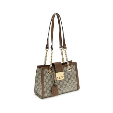 Gucci Padlock Tote Bag - Designer handbag with brown and beige color scheme on a white background