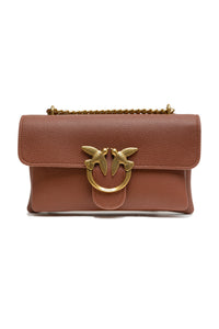 PINKO Brown Leather Love Small Shoulder Bag