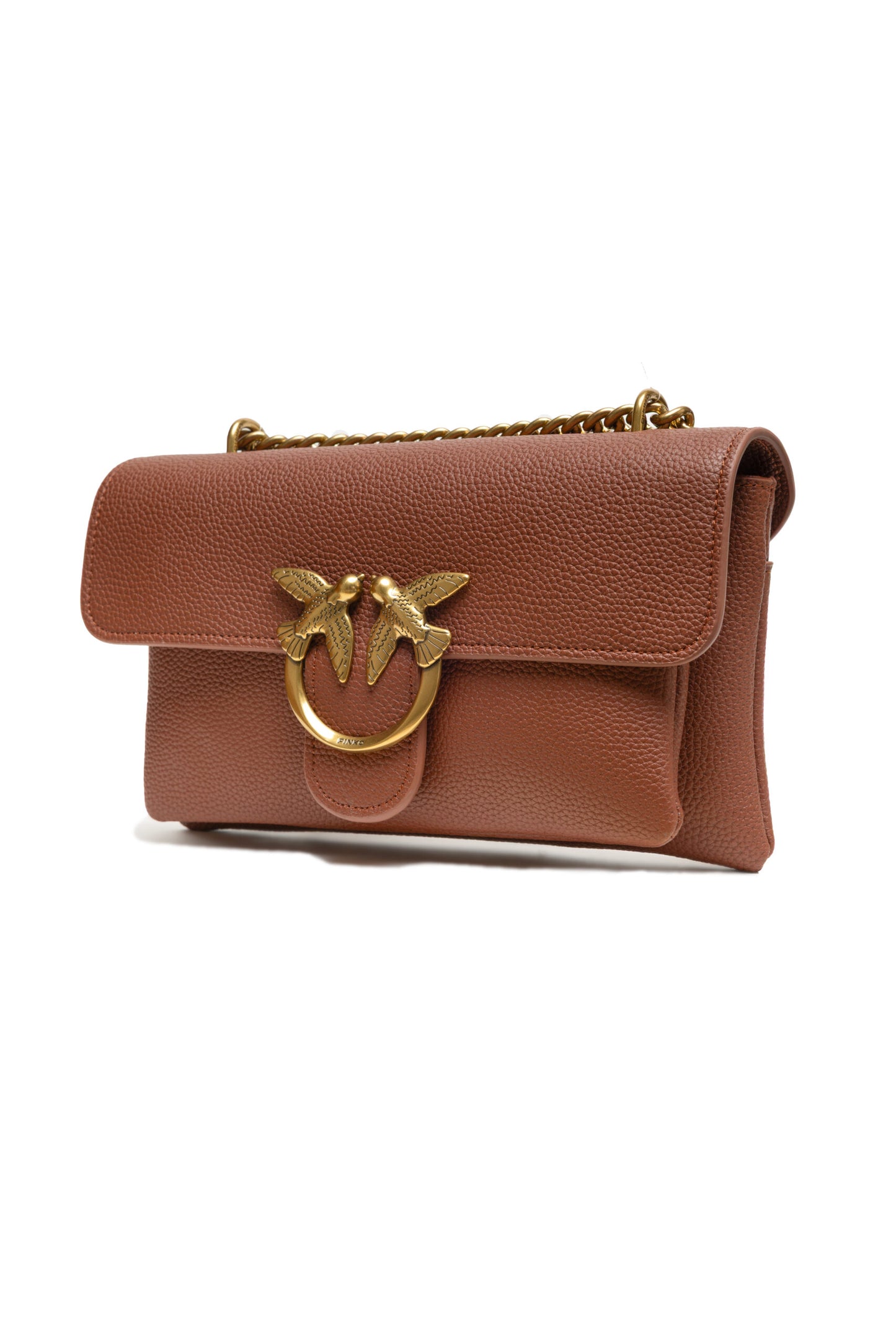 PINKO Brown Leather Love Small Shoulder Bag