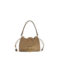 Fendi Mamma Baguette Shoulder Bag - Beige handbag with drawstring on a white background