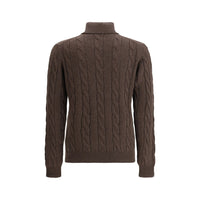 Aragona Cashmere Brown Cashmere Turtleneck - Brown cable knit turtleneck sweater on a white background