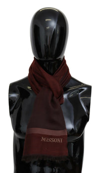 M Missoni Maroon Striped Wool Blend Unisex Wrap Fringes Scarf